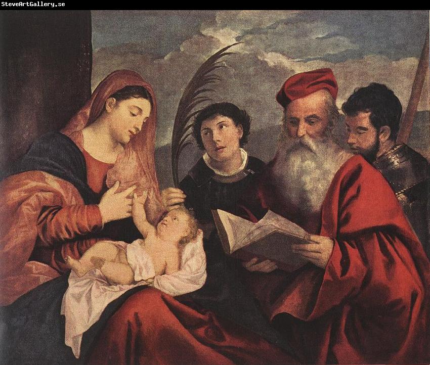 TIZIANO Vecellio Mary with the Child and Saints rt